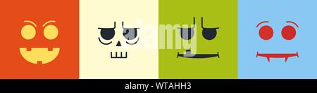 Satz von Halloween Kürbis und Monster Emoji auf orangem Hintergrund. Stock Vektor