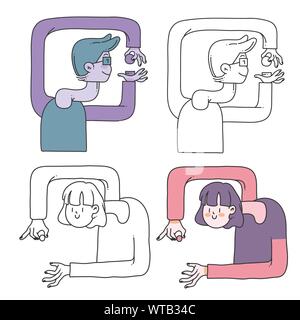 Lange Hals Leute holding Münze Geld sparen Abbildung Stock Vektor