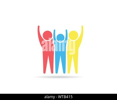 Glückliche Gewinner Leute Logo Design Illustration, Familienkonzept Stock Vektor