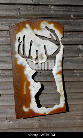 Metall Hirsch Schablone Holz Wand, Norfolk, England Stockfoto