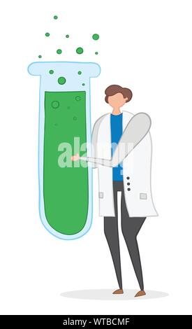Vector Illustration Wissenschaftler großes Reagenzglas. Hand gezeichnet. Farbige Konturen. Stock Vektor