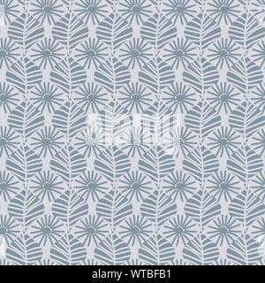 Die nahtlose Vektor Muster mit einfachen Blättern und Blüten in grauen Farben Stock Vektor