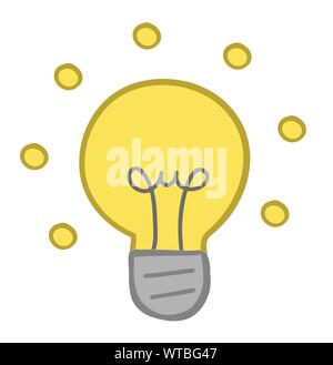 Vector Illustration leuchtende Glühbirne. Hand gezeichnet. Farbige Konturen. Stock Vektor