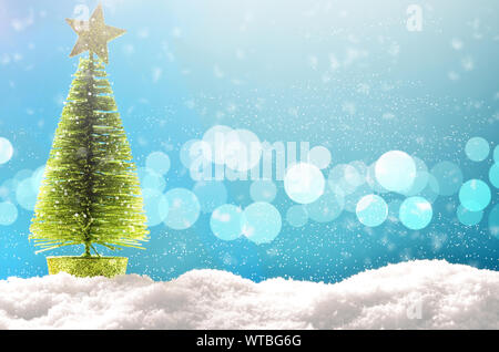 Frohe Weihnachten und guten Rutsch ins neue Jahr gruss Hintergrund mit copy-Platz. Winter Hintergrund mit Schnee und Weihnachten Licht Stockfoto