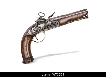 Italienische miquilet Pistole des 18. Jahrhunderts. Mit 16-mm-Kaliber runden Fass mit fein ziselierten miquilet Lock, Messing mounts und Abzugsbügel. Stockfoto