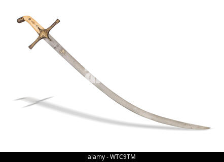 Türkischen Osmanischen shamshir Schwert des 19. Jahrhunderts. Ein shamshir ist eine Art des Nahen Ostens Schwert mit einer radikalen Kurve. Stockfoto