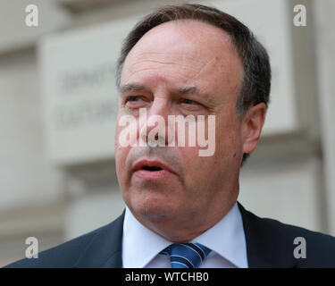 Westminster, London, 11. Sep 2019. Nigel Dodds, Chef der DUP im Unterhaus und stellvertretende Vorsitzende der DUP, in der Westminster heute. Credit: Imageplotter/Alamy leben Nachrichten Stockfoto