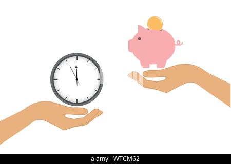 Zeit und Geld wechseln Konzept mit menschlichen Händen Vektor-illustration EPS 10. Stock Vektor