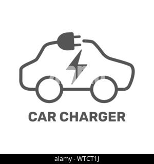 Elektroauto Symbol. Elektroauto Ladestation. Silhouette Elektroauto in Form von Kabel mit Stecker. Vector Illustration. EPS 10. Stock Vektor