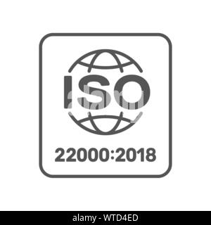 ISO-Norm 22000 Zertifikat zugeschickt. ISO 22000:2018. Für das Management der Lebensmittelsicherheit. EPS 10. Stock Vektor