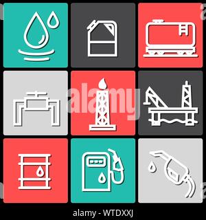 Vektor Öl und Benzin Industrie Objekte Symbole gesetzt Stock Vektor