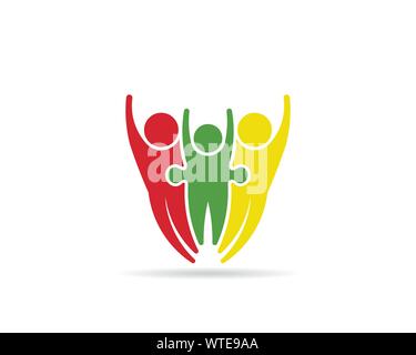 Glückliche Erwachsene Unterstützung kid Leute Logo Design Illustration, Familie Konzept. Puzzle wie Verbindung Stock Vektor