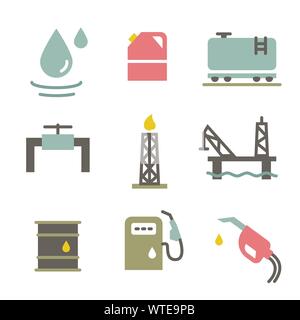 Vektor Öl und Benzin Industrie Objekte Symbole gesetzt Stock Vektor