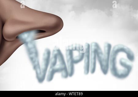 Vaping Gesundheitsrisiko als Nase Einatmen von Dampf Rauch oder Dampf aus  einem elektronischen Zigarette in einem 3D-Illustration Stil  Stockfotografie - Alamy