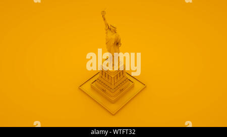 Freiheitsstatue isoliert auf gelben Hintergrund. 3D-Darstellung. Stockfoto