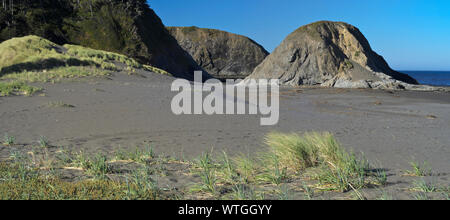 Blick über Felsen und Meer Stapel an Agate Beach in Port Orfords Head State Park, Port Orford, Oregon. Stockfoto