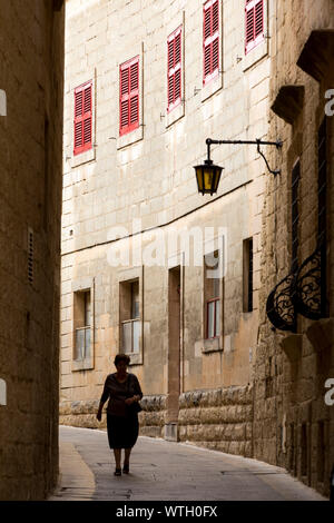 Die alte Hauptstadt der Malte, Mdina, auf einer Hochebene im Zentrum der Insel, engen Gassen, Stockfoto