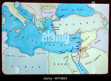 Modelle und Karten. Karte des östlichen Mittelmeers und umliegenden Ländern Stockfoto