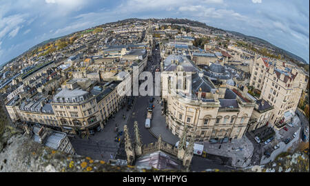 Fisheye Schuß von Badewanne vom Turm der Abtei von Bath Stockfoto