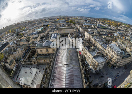 Fisheye Schuß von Badewanne vom Turm der Abtei von Bath Stockfoto