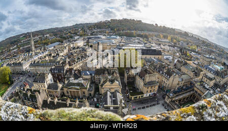 Fisheye Schuß von Badewanne vom Turm der Abtei von Bath Stockfoto