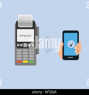 Isometrische POS-Terminal bestätigt die Bezahlung per Lastschrift Kreditkarte. Vector Illustration im flachen Design. nfc Zahlungen Konzept Stock Vektor