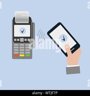 Isometrische POS-Terminal bestätigt die Bezahlung per Lastschrift Kreditkarte. Vector Illustration im flachen Design. nfc Zahlungen Konzept Stock Vektor
