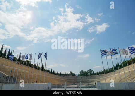 Athen Griechenland - 15. JULI 2019; Panathenaic Stadion als Heimat der modernen Olympischen Spiele in der Mitte der Stadt von Athen bekannt Stockfoto