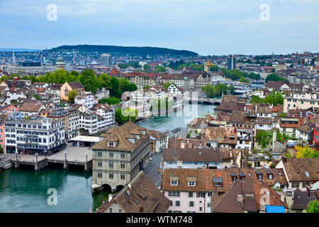 Zürich Schweiz von der Oberseite der Grossmünster gesehen Stockfoto