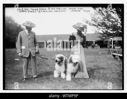 Herr & Frau Tyler Morse mit alten englischen Schafe Hunde, Dame Dorris und Endcliffe Majestic - Mineola Stockfoto