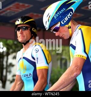 Team Astana mit Lance Armstrong bereitet sich für das Mannschaftszeitfahren in Venedig Italien Stockfoto