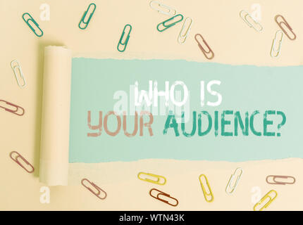 Konzeptionelle Handschrift zeigt, wer ist Ihr Publikum. Begriff Sinne wer beobachtet oder Abhören Stockfoto