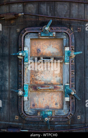 Ausblick Um die Steampunk Straßen der Küstenstadt Oamaru, North Otago, Neuseeland. Stockfoto