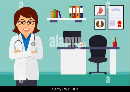 Medical Office. Ärztin stehen. Vector Illustration Stock Vektor