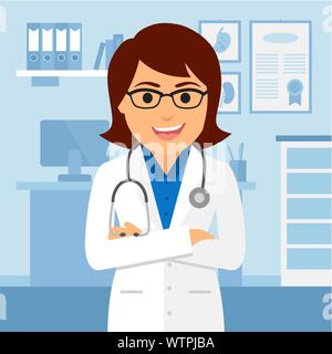 Medical Office. Ärztin stehen. Vector Illustration Stock Vektor