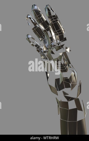 Abstract Roboter Hand. Metall auf grauem Hintergrund. 3D-Darstellung Stockfoto