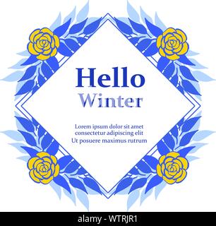 Hallo Winter, mit der Natur gold Rose Wreath Rahmen. Vektor Stock Vektor