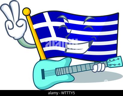 Mit Gitarre Flagge Griechenland Charakter geformt Die Cartoon Stock Vektor