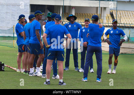 Dharamshala, Indien. 11 Sep, 2019. Südafrika t20 Team während der Praxis Sitzung HPCA Stadium, dharamshala vor fo ihre ersten t20 Match gegen Indien, am Sonntag, dem 15. September. (Foto von shailesh Bhatnagar/Pacific Press) Quelle: Pacific Press Agency/Alamy leben Nachrichten Stockfoto