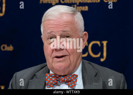 Tokio, Japan. 12 Sep, 2019. Investor Jim Rogers nimmt an einer Pressekonferenz in der ausländischen Korrespondenten "Club für Japan in Tokio. Jim Rogers spricht über seine Ansichten der japanischen Wirtschaft und die Risiken, die das Land vor. Credit: SOPA Images Limited/Alamy leben Nachrichten Stockfoto