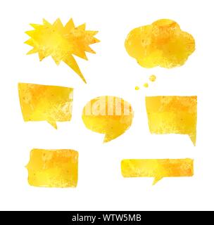 Satz von niedlichen Hand gezeichnet Sprechblasen mit Aquarell Textur. Hand gezeichnet sprechen Wolken. Ballon Formen mit Farbe, Textur Sammlung für Ihren Blog, Soc Stock Vektor