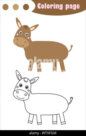 Esel im Comic-stil, Färbung, Feder Bildung Papier Spiel für die Entwicklung der Kinder, Kinder im Vorschulalter Aktivität, bedruckbar Arbeitsblatt Stock Vektor