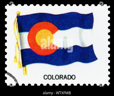 Briefmarke - Flagge Colorado State (auf schwarzem Hintergrund) Stockfoto