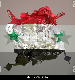 3D-Rendering einer Syrien Land Flagge in einer Flüssigkeit Flüssigkeit. Stockfoto