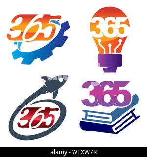 Gang Glühlampe Rakete Buch 365 Infinity logo Icon Design Illustration Stock Vektor