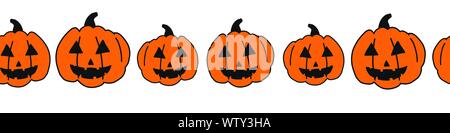 Halloween Kürbisse nahtlose Vektor Grenze. Hand Kürbisse in einer Reihe aufgestellt. Wiederholen Halloween Grafik für Einladungen, Bänder, Banner, digital Stock Vektor
