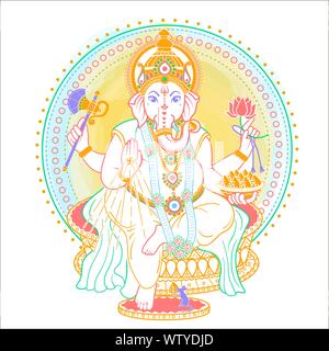 Lord Ganesh. Ganesh Puja. Ganesh Chaturthi. Es ist für Postkarten, Drucke, Textilien, Tattoo verwendet. Stock Vektor