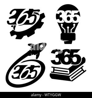 Gang Glühlampe Rakete Buch 365 Infinity logo Symbol schwarz Abbildung: Stock Vektor