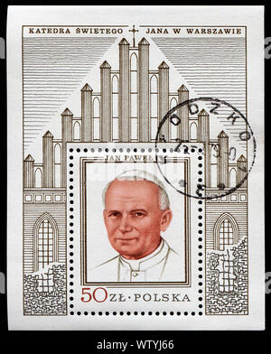 Polen, ca. 1979: Briefmarke im Jemen gedruckt zeigt ein Bild von Papst Johannes Paul II., ca. 1979 Stockfoto