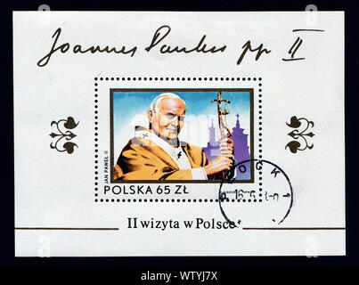 Polen, ca. 1979: Briefmarke im Jemen gedruckt zeigt ein Bild von Papst Johannes Paul II., ca. 1979 Stockfoto